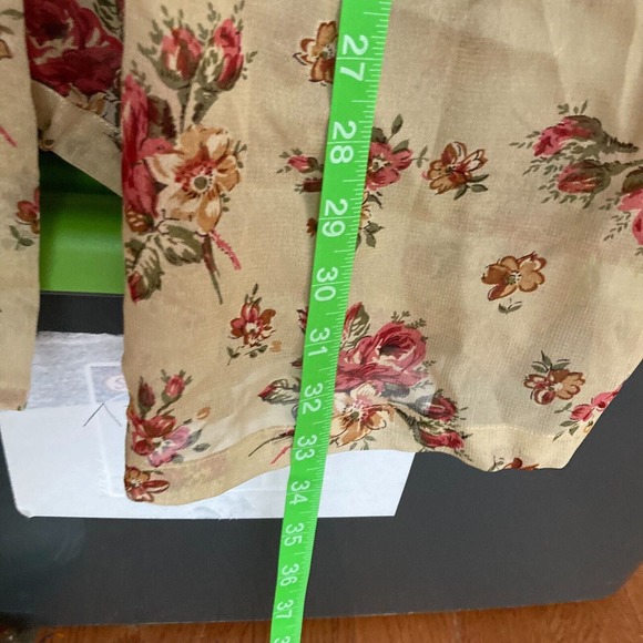 Sterling Styles Kimono Sz OS Tan Beige Floral Open Flowy Longline Cardi - Picture 7 of 7